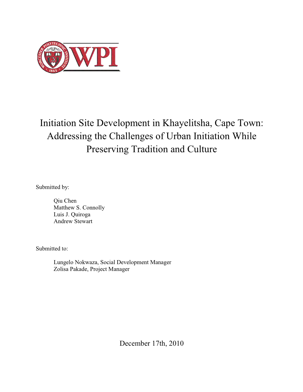 Initiation Site Development in Khayelitsha, Cape Town: Addressing the Challenges of Urban Initiation While Preserving Tradition and Culture