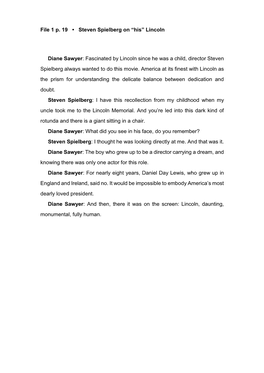File 1 P. 19 • Steven Spielberg on “His” Lincoln Diane Sawyer