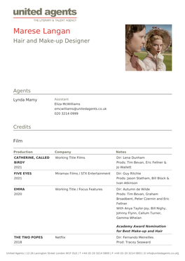 Marese Langan Hair and Make-Up Designer