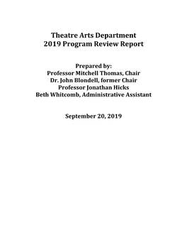 Theatre Arts Department 2019 Program Review Report