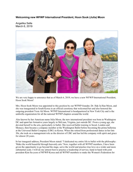 Welcoming New WFWP International President, Hoon Sook (Julia) Moon