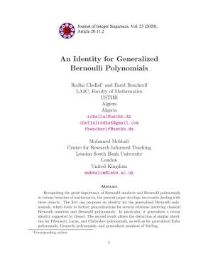 An Identity for Generalized Bernoulli Polynomials