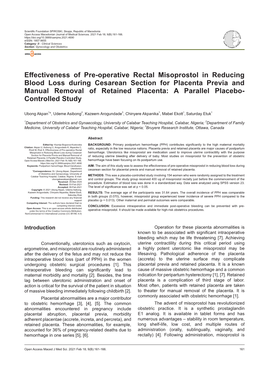 Effectiveness of Pre-Operative Rectal Misoprostol in Reducing Blood Loss During Cesarean Section for Placenta Previa and Manual