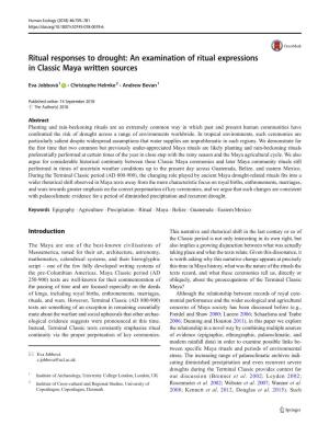 Ritual Responses to Drought: an Examination of Ritual Expressions in Classic Maya Written Sources