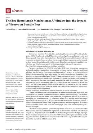 Article the Bee Hemolymph Metabolome: a Window Into the Impact of Viruses on Bumble Bees