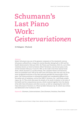 Schumann's Last Piano Work: Geistervariationen