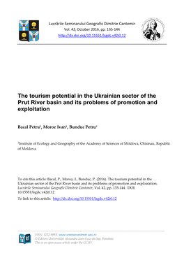 The Tourism Potential in the Ukrainian Sector of the Prut River Basin and Its Problems of Promotion and Exploitation
