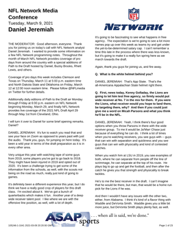 Daniel Jeremiah Conference Call Transcript