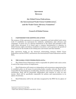 Agreement Between the Global Union Federations, the International Trade