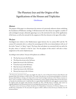 The Planetary Joys and the Origins of the Significations of the Houses and Triplicities