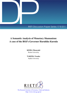A Semantic Analysis of Monetary Shamanism: a Case of the BOJ's Governor Haruhiko Kuroda