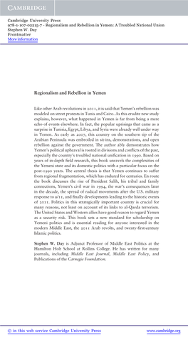 Regionalism and Rebellion in Yemen: a Troubled National Union Stephen W