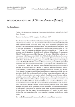 A Taxonomic Revision of Dicranodontium(Musci)