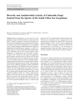 Diversity and Antimicrobial Activity of Culturable Fungi Isolated from Six Species of the South China Sea Gorgonians