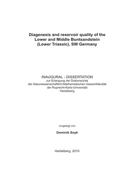 Diagenesis and Reservoir Quality of the Lower and Middle Buntsandstein (Lower Triassic), SW Germany