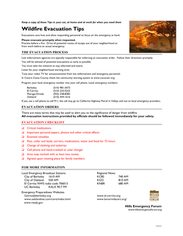 Wildfire Evacuation Tips Brochure