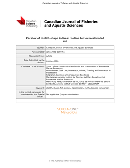 Paradox of Otolith Shape Indices: Routine but Overestimated Use