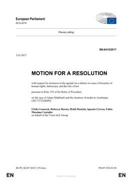 En En Motion for a Resolution