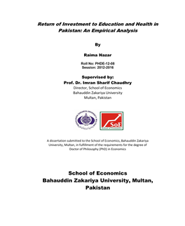 School of Economics Bahauddin Zakariya University, Multan, Pakistan