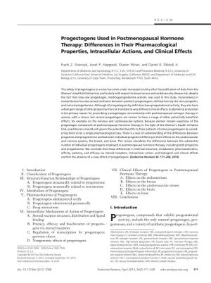 Progestogens Used in Postmenopausal Hormone Therapy: Differences in Their Pharmacological Properties, Intracellular Actions, and Clinical Effects