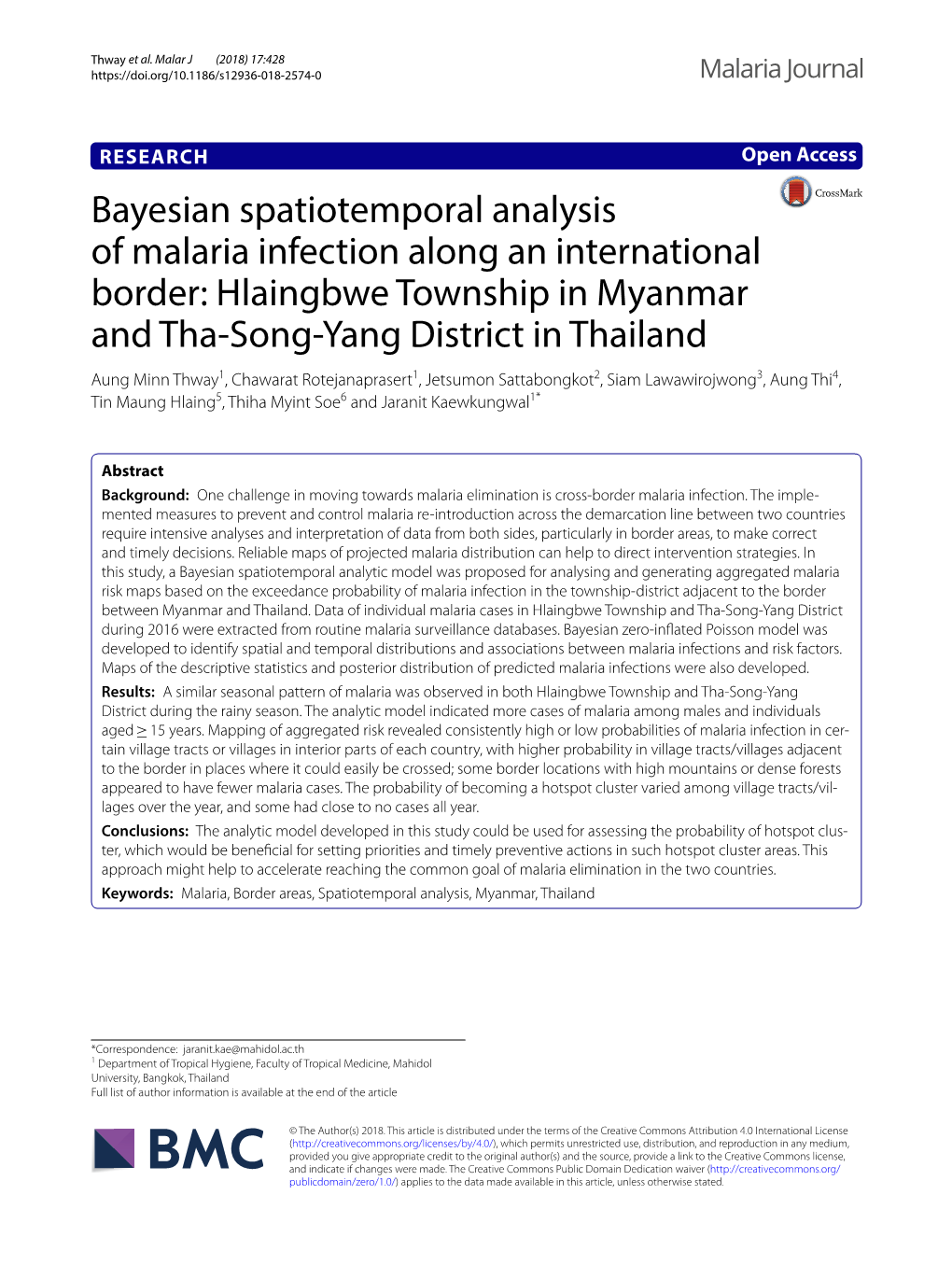Bayesian Spatiotemporal Analysis of Malaria Infection Along An