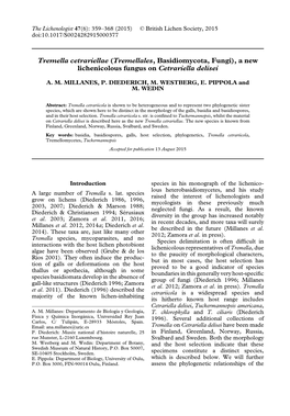 Tremella Cetrariellae (Tremellales, Basidiomycota, Fungi), a New Lichenicolous Fungus on Cetrariella Delisei