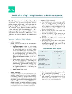 Purification of Igg Using Protein A- Or Protein G-Agarose