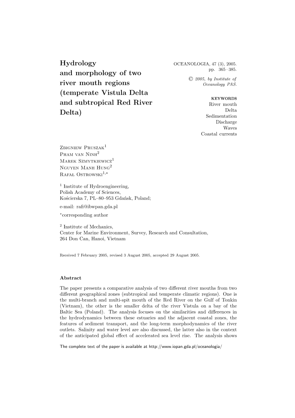 Hydrology and Morphology of Two River Mouth Regions