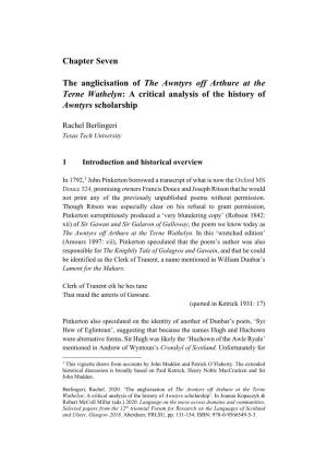 The Anglicisation of the Awntyrs Off Arthure at the Terne Wathelyn: a Critical Analysis of the History of Awntyrs Scholarship