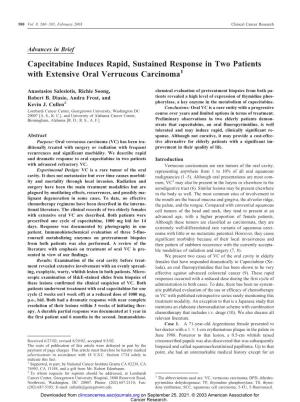 Capecitabine Induces Rapid, Sustained Response in Two Patients with Extensive Oral Verrucous Carcinoma1