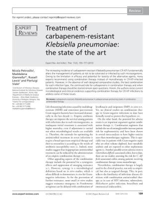 Treatment of Carbapenem-Resistant Klebsiella Pneumoniae