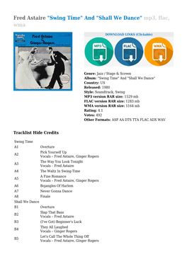 Fred Astaire "Swing Time" and "Shall We Dance" Mp3, Flac, Wma