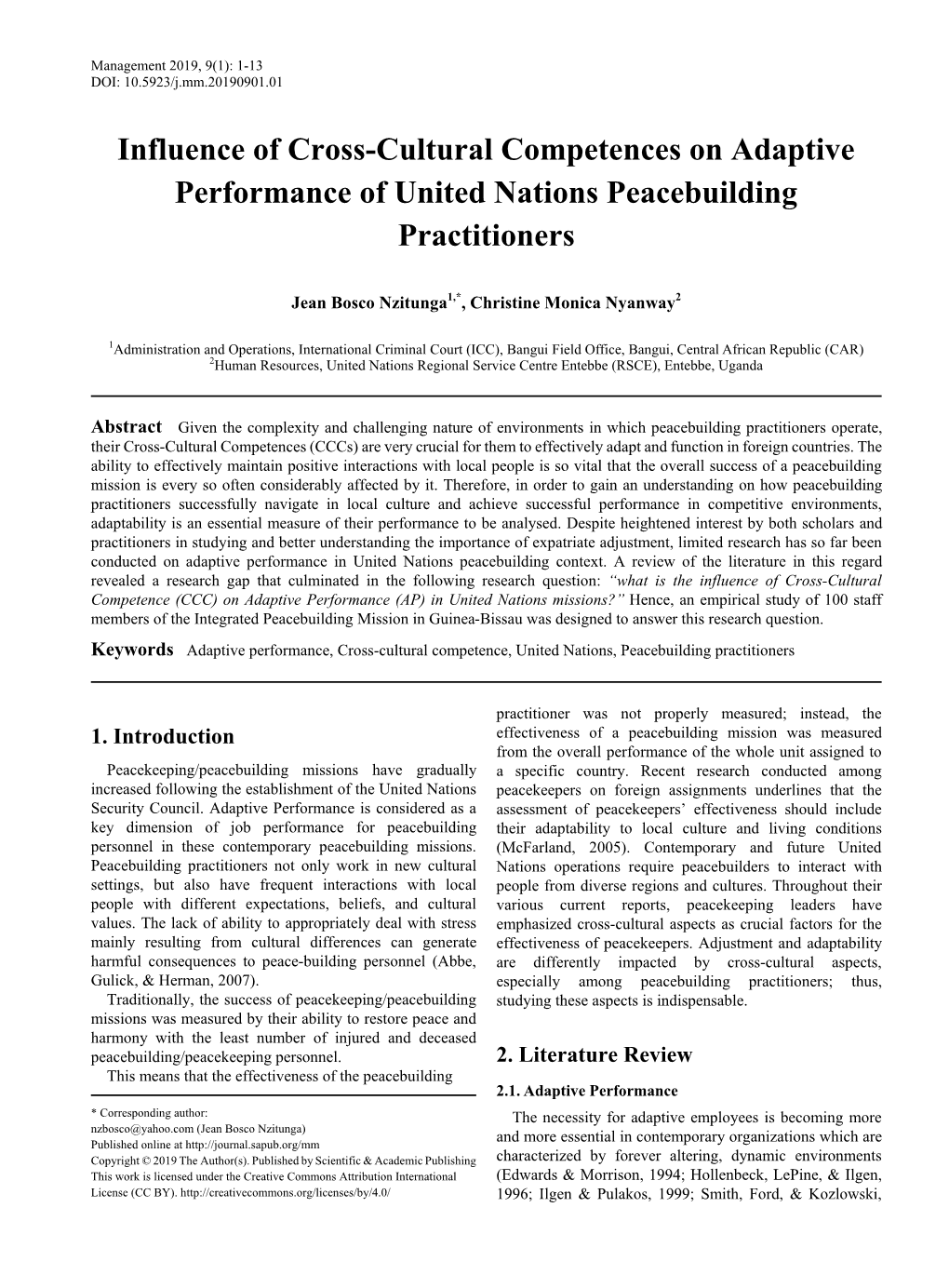 Adaptive Performance, Cross-Cultural Competence, United Nations, Peacebuilding Practitioners