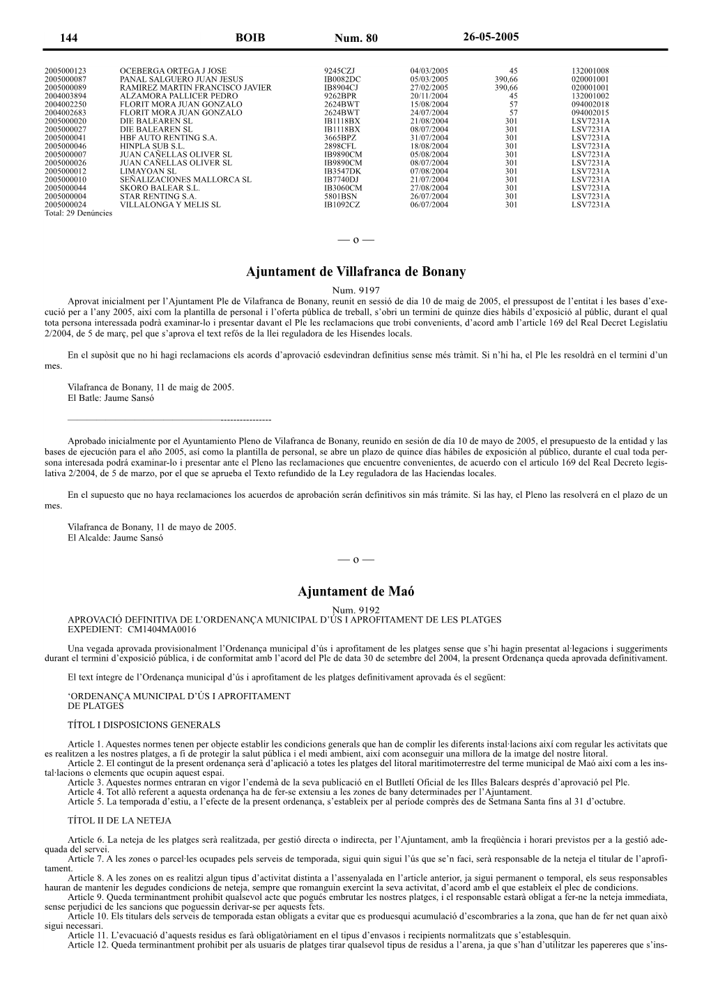 Ordenança Municipal D'ús I Aprofitament De Platges