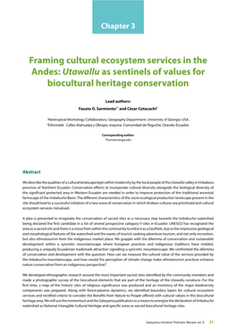 Framing Cultural Ecosystem Services in the Andes: Utawallu As Sentinels of Values for Biocultural Heritage Conservation