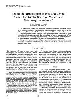 Key to the Identification of East and Central African Freshwater Snails of Medical and Veterinary Importance*