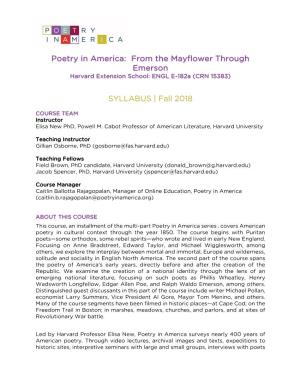October 9 Update 2FALL 2018 SYLLABUS Engl E 182A POETRY