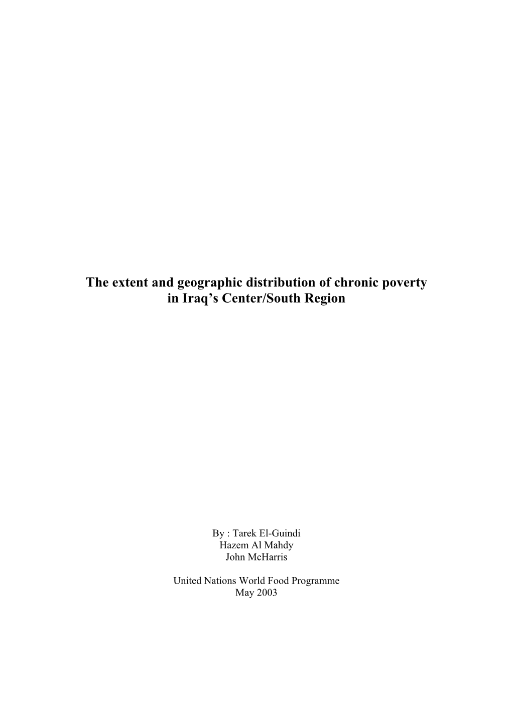 The Extent and Geographic Distribution of Chronic Poverty in Iraq's Center