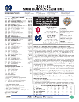 2011-12 Notre Dame Men's Basketball Notre Dame Combined Team Statistics (As of Dec 10, 2011) All Games