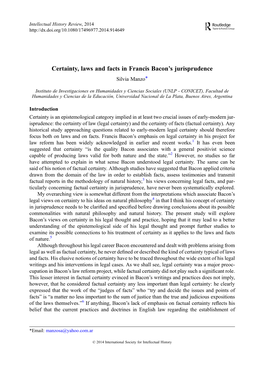 Certainty, Laws and Facts in Francis Bacon's Jurisprudence