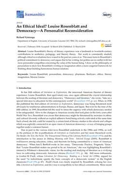 An Ethical Ideal? Louise Rosenblatt and Democracy—A Personalist Reconsideration