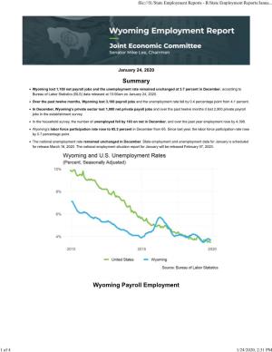 Summary Wyoming Payroll Employment