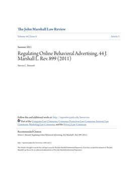 Regulating Online Behavioral Advertising, 44 J. Marshall L. Rev