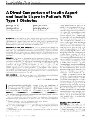 A Direct Comparison of Insulin Aspart and Insulin Lispro in Patients with Type 1 Diabetes