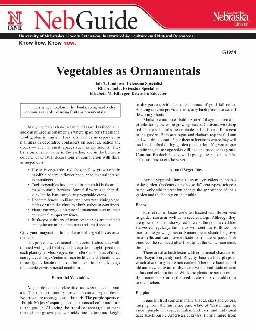 Vegetables As Ornamentals Dale T