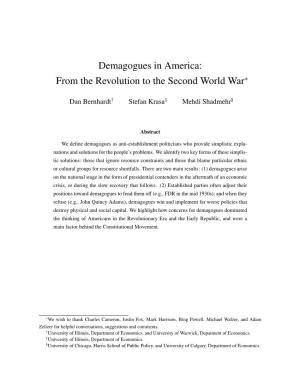 Demagogues in America: from the Revolution to the Second World War*