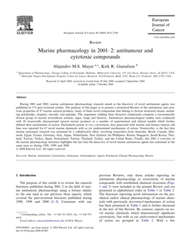 Marine Pharmacology in 2001–2: Antitumour and Cytotoxic Compounds