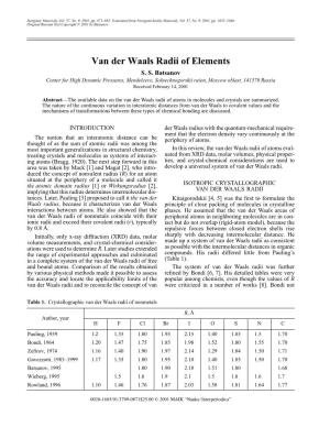 Van Der Waals Radii of Elements S