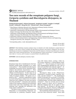 Two New Records of the Resupinate Polypore Fungi, Ceriporia Cystidiata and Macrohyporia Dictyopora, in Thailand