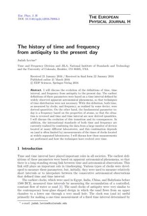 The History of Time and Frequency from Antiquity to the Present Day